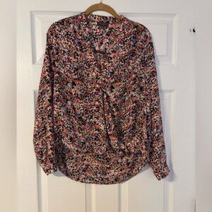 The Limited Women's Long Sleeve Wrap Front Blouse Size M Orange/Black Multi